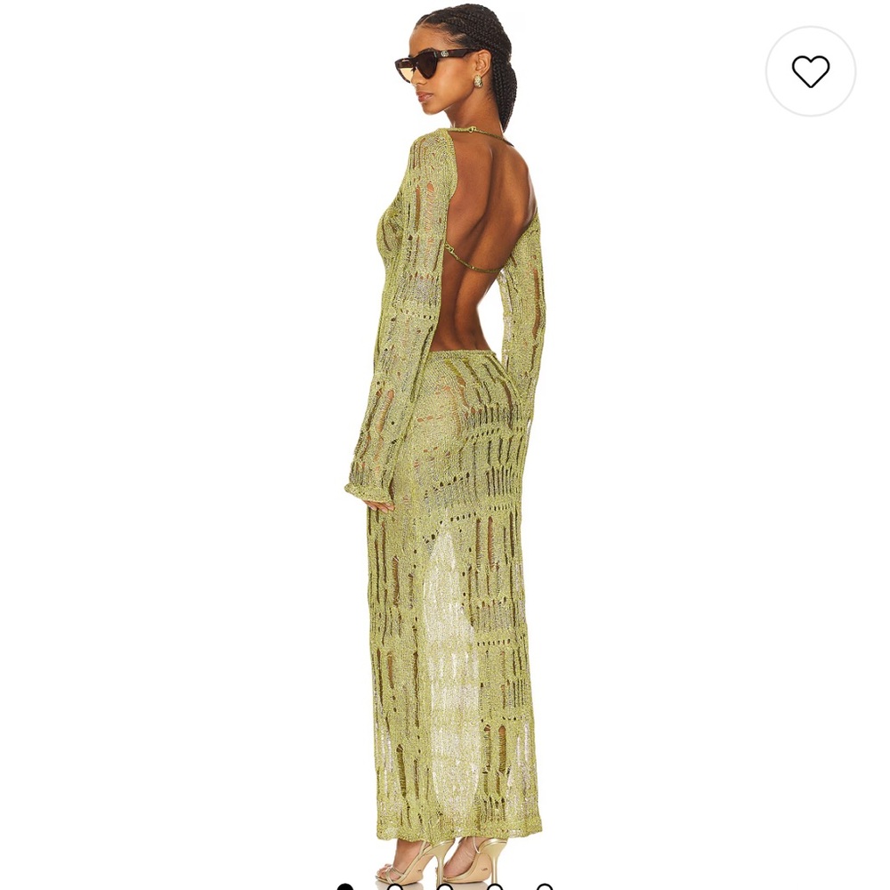 Jaded London Moss Metallic Umbra Maxi Dress in Moss Green Open Back Knit Dress